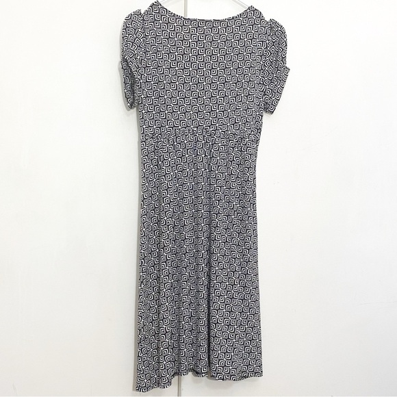 ALLISON TAYLOR geometric print deep v-neck faux wrap chest elastic waist dress M - Picture 4 of 6